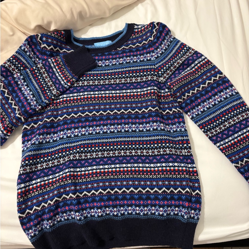 Draper James Men's Navy and Multicolor Crewneck Sweater